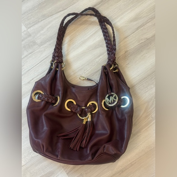 Michael Michael Kors Elegant Burgundy Braided Handle Bag - Picture 1 of 9